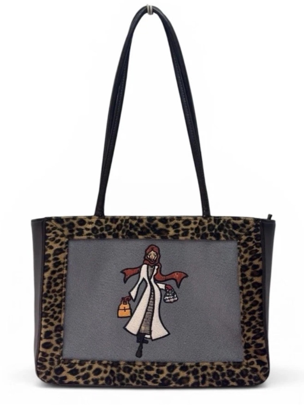 Naturalizer Leopard Print Bag Appliquรฉd Figurine On Front 13x9.5x4 Y2K Brown VTG